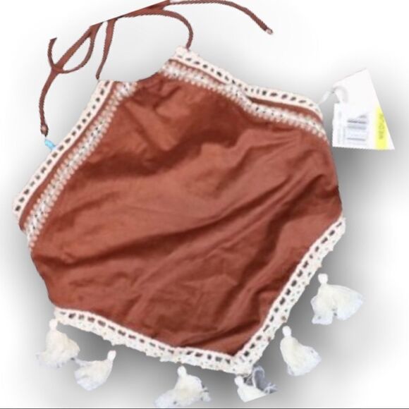 Ale by Alessandra Suede Boho Crop Bikini Top Size M New - Picture 2 of 7